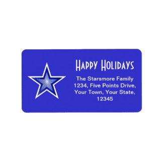 Dark Blue Star 'Happy Holidays' address label blue