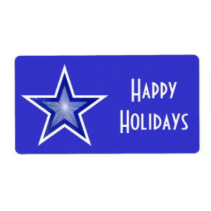 Dark Blue Star 'Happy Holidays' label large blue