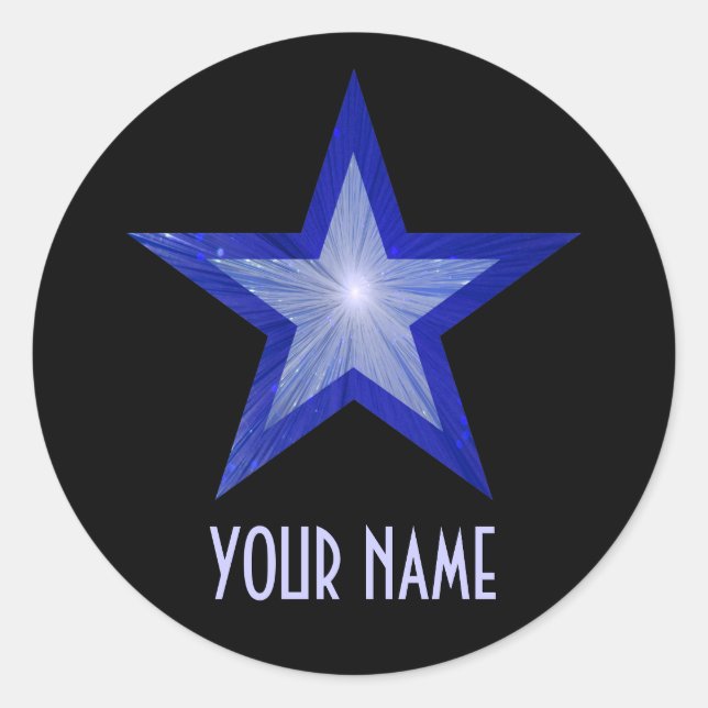 Dark Blue Star 'Name' round sticker black (Front)