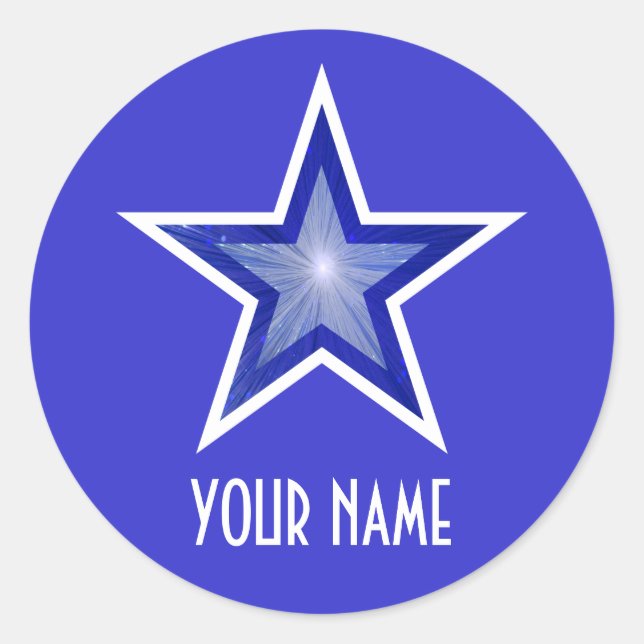 Dark Blue Star 'Name' round sticker blue (Front)