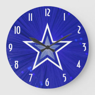 Dark Blue Star 'Numbers' clock round