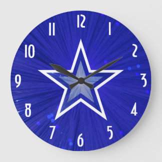 Dark Blue Star 'Numbers' clock round