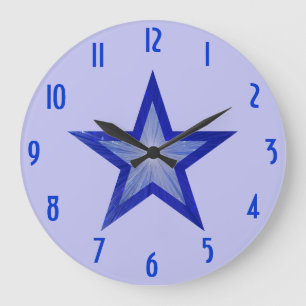 Dark Blue Star 'numbers' clock round pale