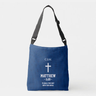 Dark Blue Star Pattern Bible Verse Christian Crossbody Bag