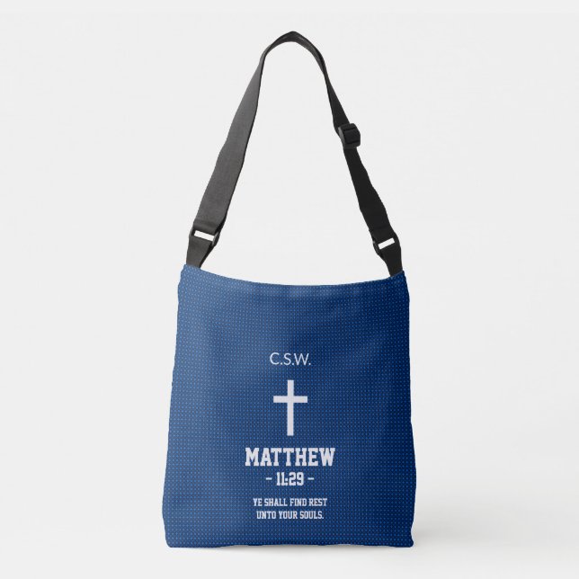 Dark Blue Star Pattern Bible Verse Christian Crossbody Bag (Front)