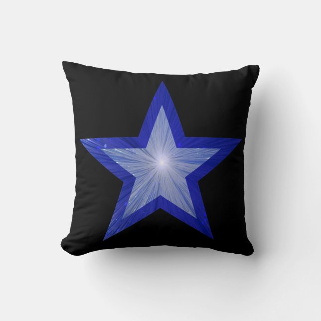 Dark Blue Star printed throw pillow square black (Front)