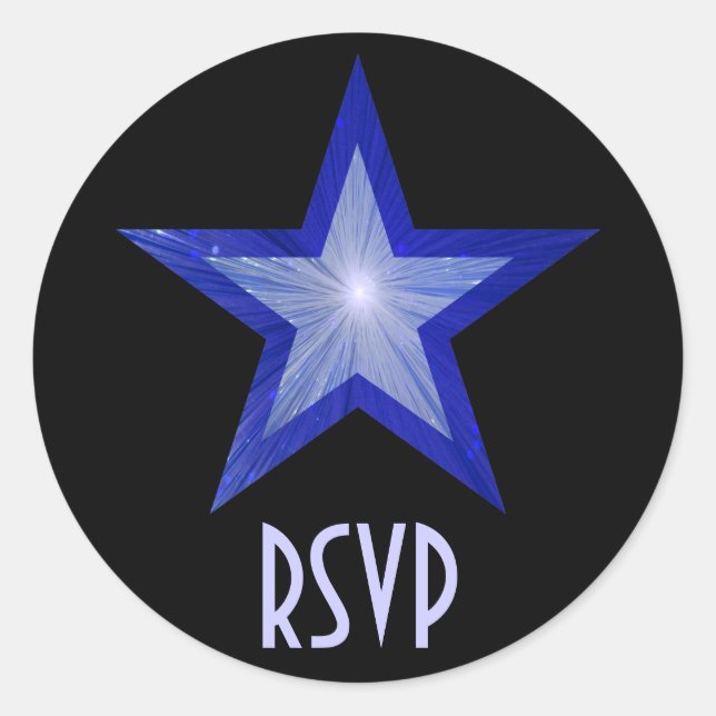 Dark Blue Star RSVP round sticker black (Front)