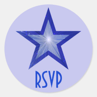 Dark Blue Star RSVP round sticker pale blue