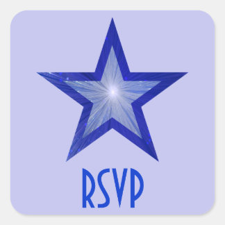 Dark Blue Star RSVP square sticker pale blue