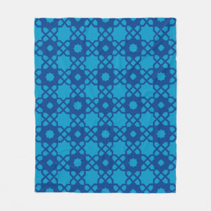 Dark Blue Star Square Moroccan Mosaic Retro Patter Fleece Blanket