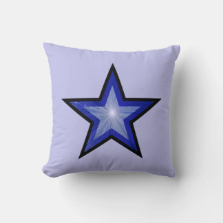 Dark Blue Star square pale blue black back Cushion