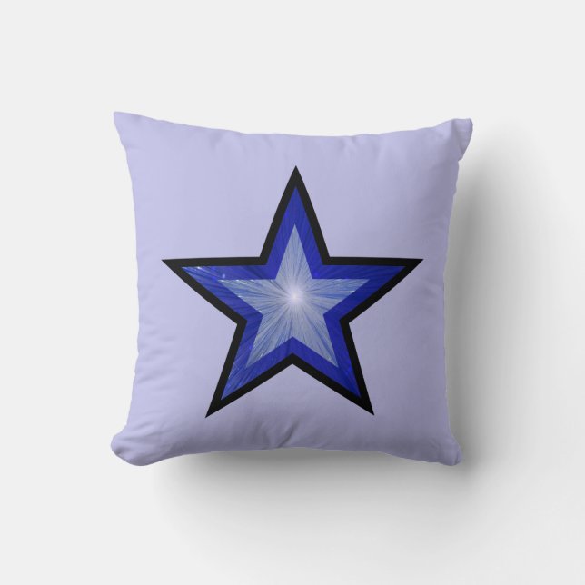 Dark Blue Star square pale blue black back Cushion (Front)