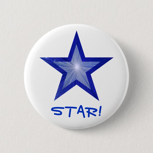 Dark Blue Star 'STAR!' button white (Front)