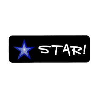 Dark Blue Star "STAR!" label small black