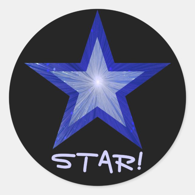 Dark Blue Star 'STAR!' round sticker black (Front)