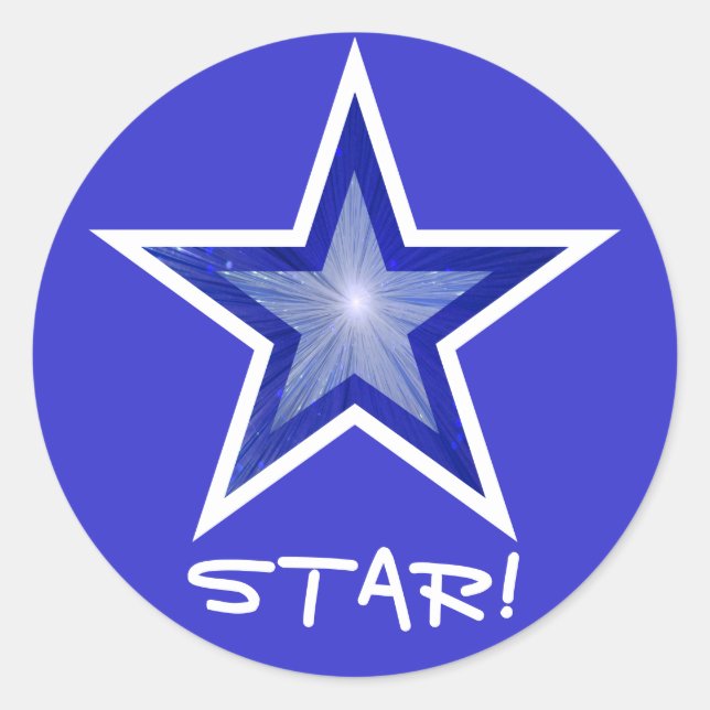 Dark Blue Star 'STAR!' round sticker blue (Front)