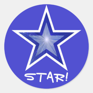 Dark Blue Star 'STAR!' round sticker blue