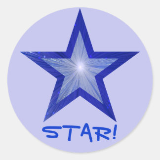Dark Blue Star 'STAR!' round sticker pale blue