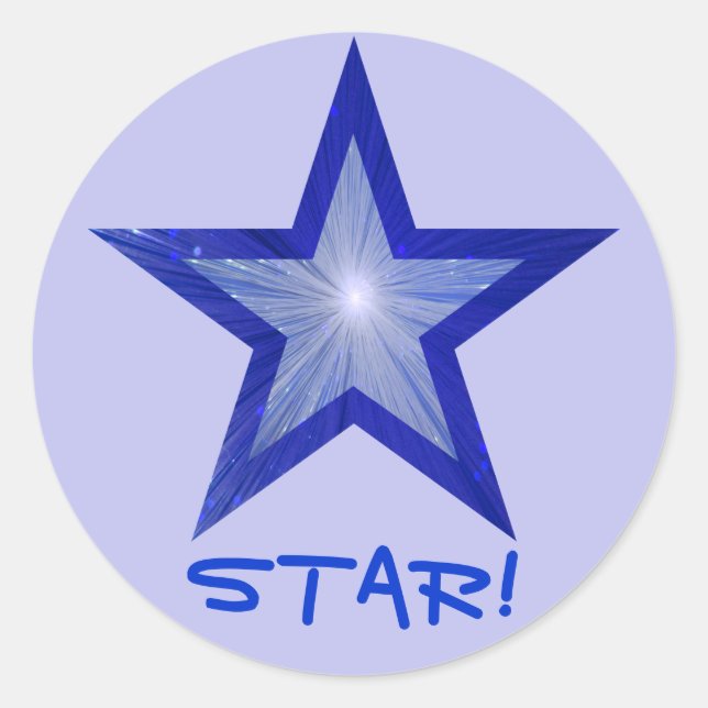 Dark Blue Star 'STAR!' round sticker pale blue (Front)