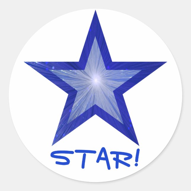 Dark Blue Star 'STAR!' round sticker white (Front)