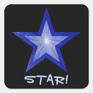 Dark Blue Star 'STAR!' square sticker black