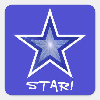 Dark Blue Star 'STAR!' square sticker blue