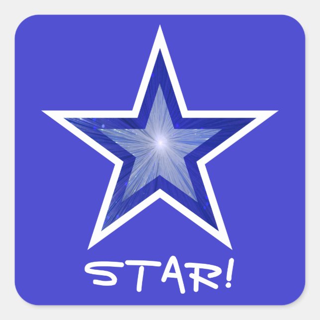 Dark Blue Star 'STAR!' square sticker blue (Front)
