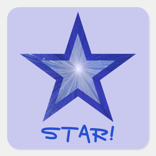 Dark Blue Star 'STAR!' square sticker pale blue (Front)