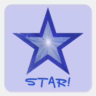 Dark Blue Star 'STAR!' square sticker pale blue