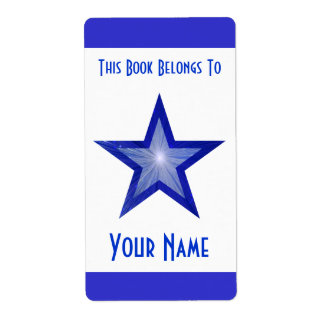 Dark Blue Star stripe bookplate label large white