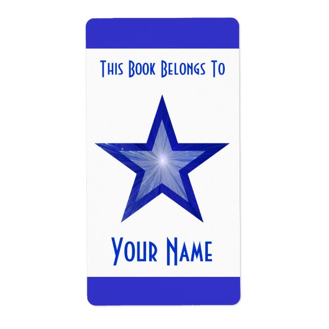 Dark Blue Star stripe bookplate label large white (Front)