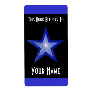 Dark Blue Star stripe bookplate large black