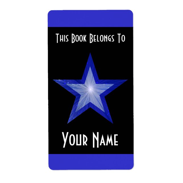 Dark Blue Star stripe bookplate large black (Front)