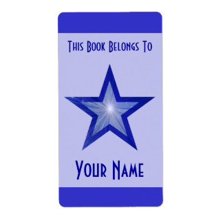 Dark Blue Star stripe bookplate large pale blue