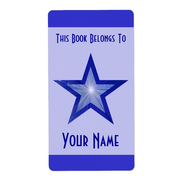 Dark Blue Star stripe bookplate large pale blue (Front)