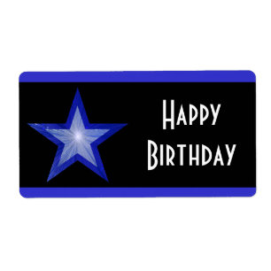 Dark Blue Star stripe 'Happy Birthday' large black