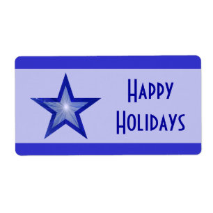 Dark Blue Star stripe 'Happy Holidays' label blue