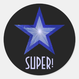 Dark Blue Star 'SUPER!' round sticker black