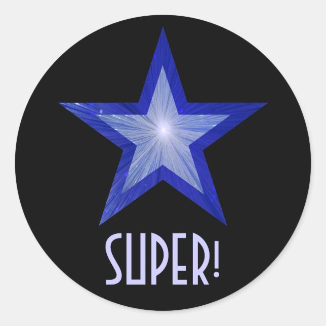 Dark Blue Star 'SUPER!' round sticker black (Front)
