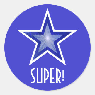 Dark Blue Star 'SUPER!' round sticker blue