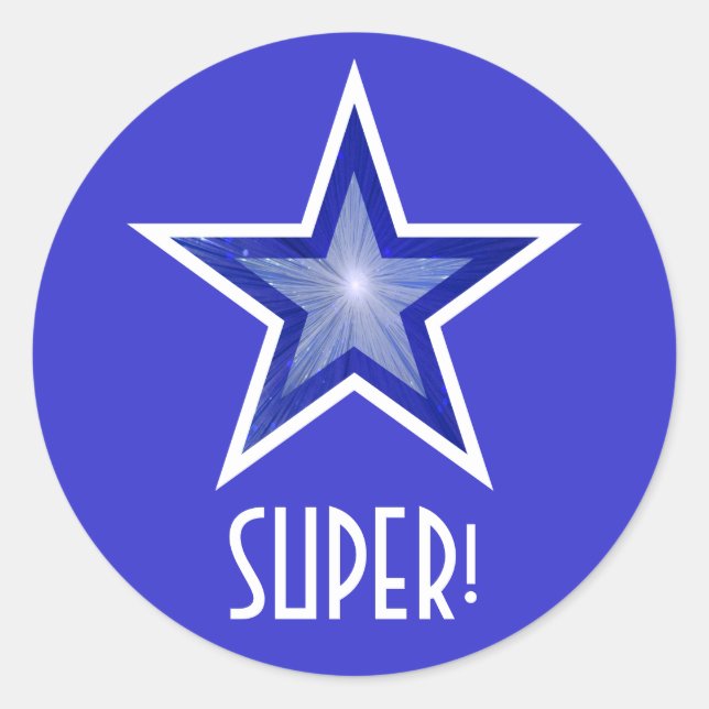 Dark Blue Star 'SUPER!' round sticker blue (Front)