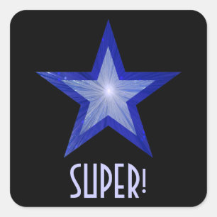 Dark Blue Star 'SUPER!' square sticker black