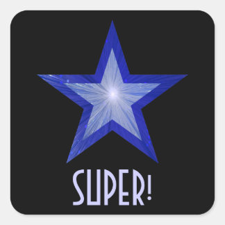 Dark Blue Star 'SUPER!' square sticker black