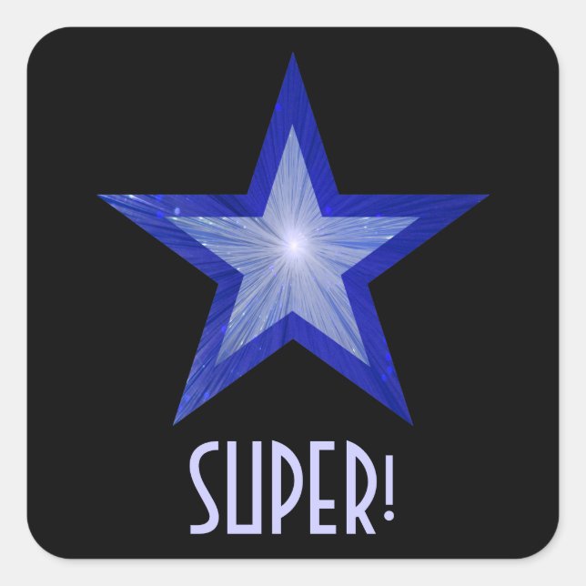 Dark Blue Star 'SUPER!' square sticker black (Front)