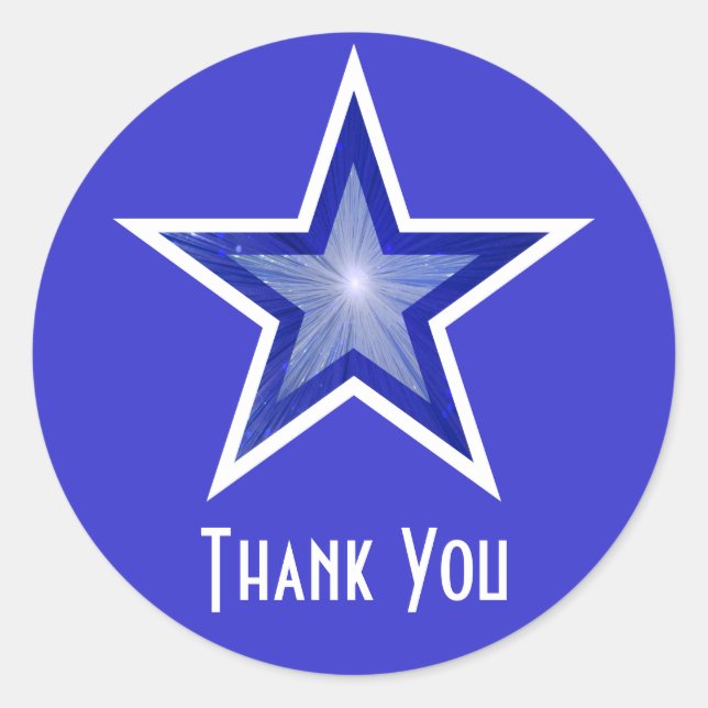 Dark Blue Star "Thank You" round sticker blue (Front)
