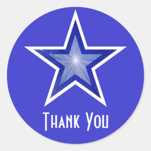 Dark Blue Star "Thank You" round sticker blue