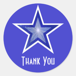 Dark Blue Star "Thank You" round sticker blue