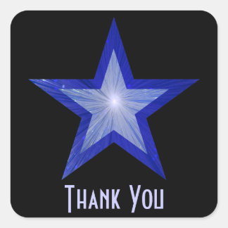 Dark Blue Star "Thank You" square sticker black