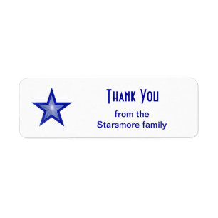 Dark Blue Star 'Thank You' text label small white