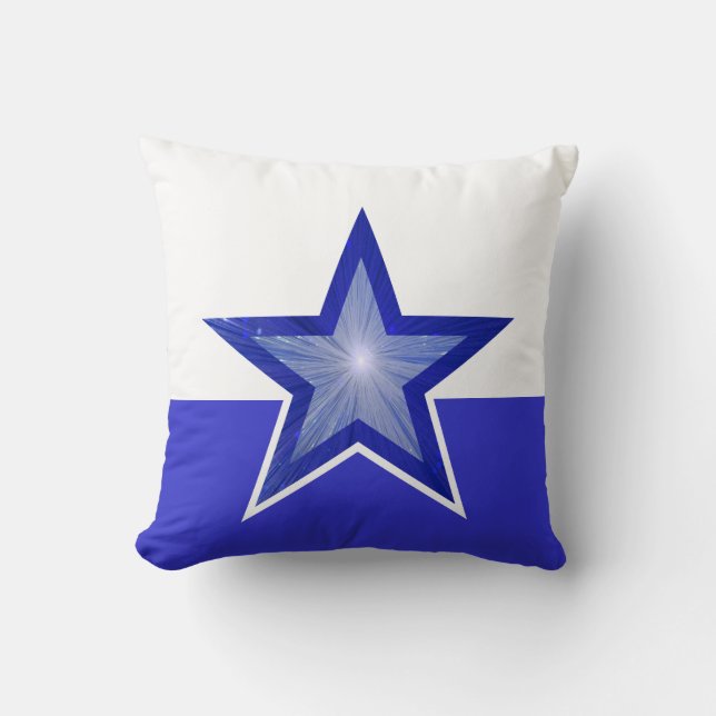 Dark Blue Star throw pillow square blue white (Front)